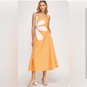 907. The Daisy Cutout Orange Floral Midi Dress